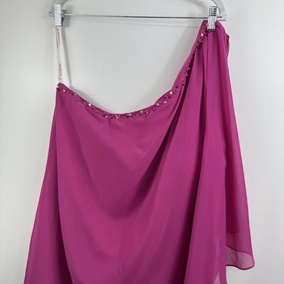 JJ’s House New Fuchsia One Shoulder Dress Size 26W Chiffon Layer Sequin Beaded - Picture 6 of 14